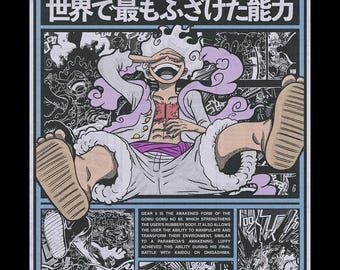 Poster One Piece Gear 5 | Art mural anime Luffy Awakening | Impression de style manga | Décoration de chambre Otaku | Cadeau animé