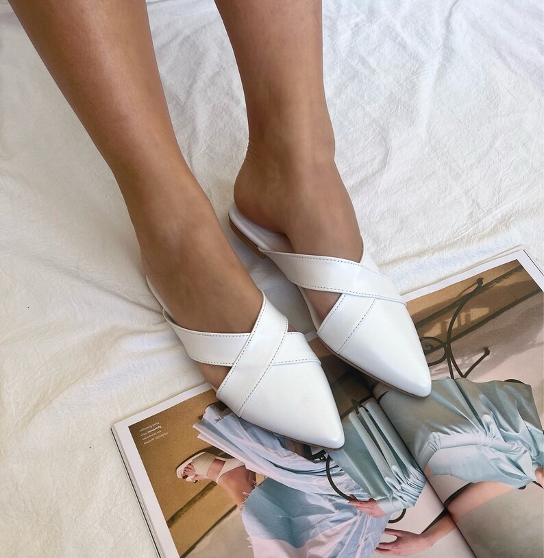 white wedding mules