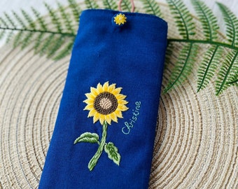 花刺繍入り眼鏡ケース、カスタム生地ソフトサングラスケース、手刺繍