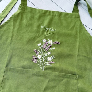 Personalized Embroidered Apron For Women, Hand-Embroidered Apron, Linen Cotton Apron, Flower Embroidery Linen Apron, Custom Apron image 9