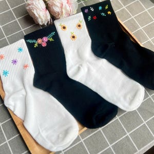 Custom Hand Embroidered Cotton Socks, One Pair Of Socks, Flower And Name Embroidery Socks,Personalized Socks,Mushroom Sock,Women Cute Socks