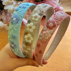 Flower Hand Embroidered Headband, Floral Headband, Daisy headband, Handmade Headband, Gift for her, Gift For Daughter, Pink Headband