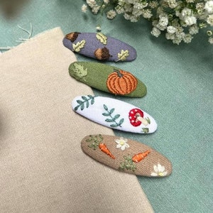 Autumn Embroidered Hair Clip, Cute Hair Clip, Strawberry Clip, Mushroom Clip, Carrot Clip, Christmas Hair Accessories, Christmas Gift.