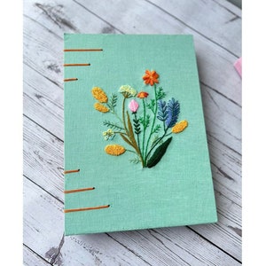 Hand Embroidered Journal Notebook A6 A5, Photo Album, Fabric Hard cover Notebook,Daisy Journal,Handmade Notebook,Custom Personalized Journal