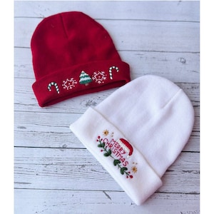 Hand Embroidered Beanie - Christmas Beanie, Boho Beanie, Winter Hat, Christmas Gift, New Year Gift, Christmas tree, Snow flake