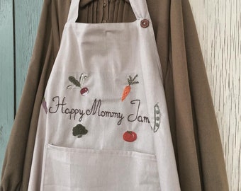 Personalized Embroidered Apron For Women, Hand-Embroidered Apron,Linen Cotton Apron, Flower Embroidery Linen Apron,Custom Apron,Carrot Apron