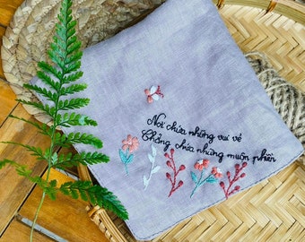 Custom Hand Embroidered Handkerchiefs,Personalized Linen Embroidered Handkerchief,Wild Flower Handkerchief,Wedding handkerchief,Wedding Gift