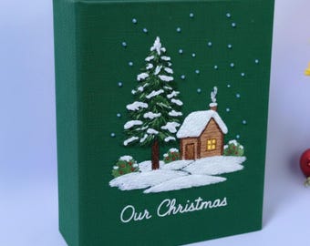Hand Embroidered Christmas Photo Album With Sleeves, Personalized Christmas Memory Photo Album, Anniversary Gift, Unique Photo Album