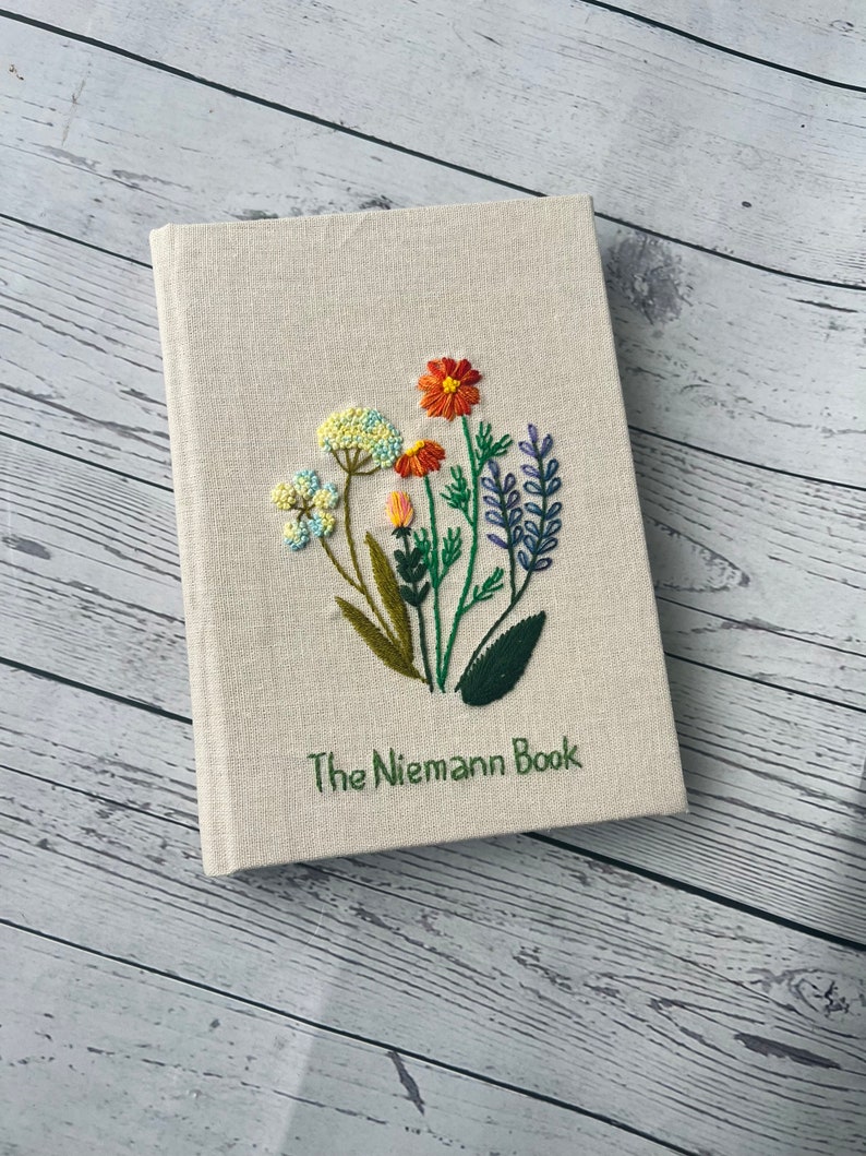 Personalized Journal Notebook A6 A5, Wild Flower Hand Embroidered Notebook, Fabric Hard cover,Daisy Journal,Handmade Notebook,Custom Journal image 1