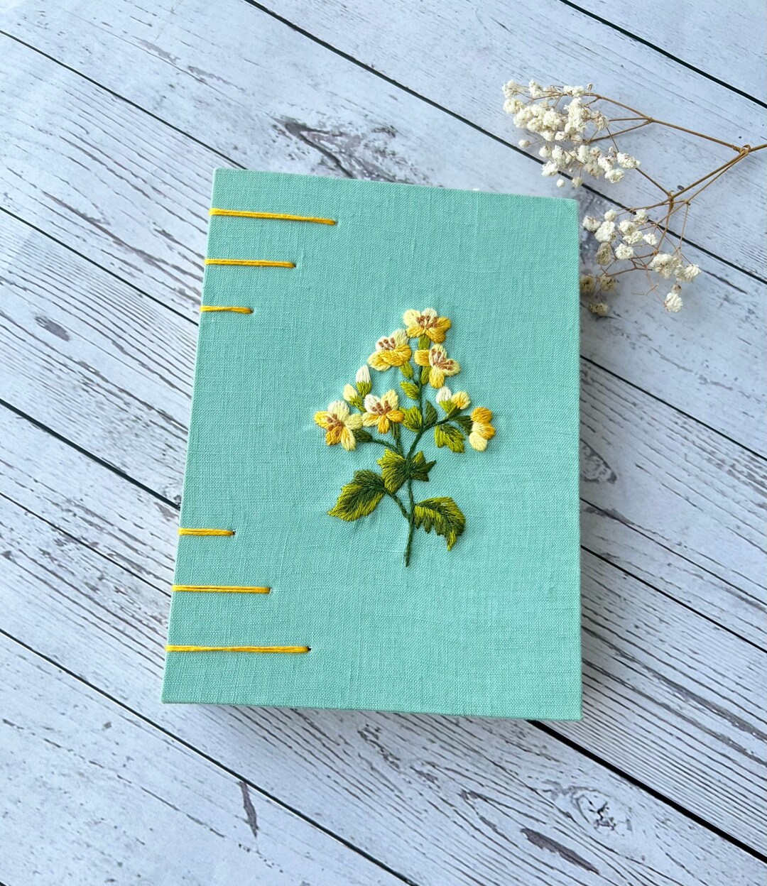 Personalized Embroidered Notebook A5, Floral Hand Embroidered Binding