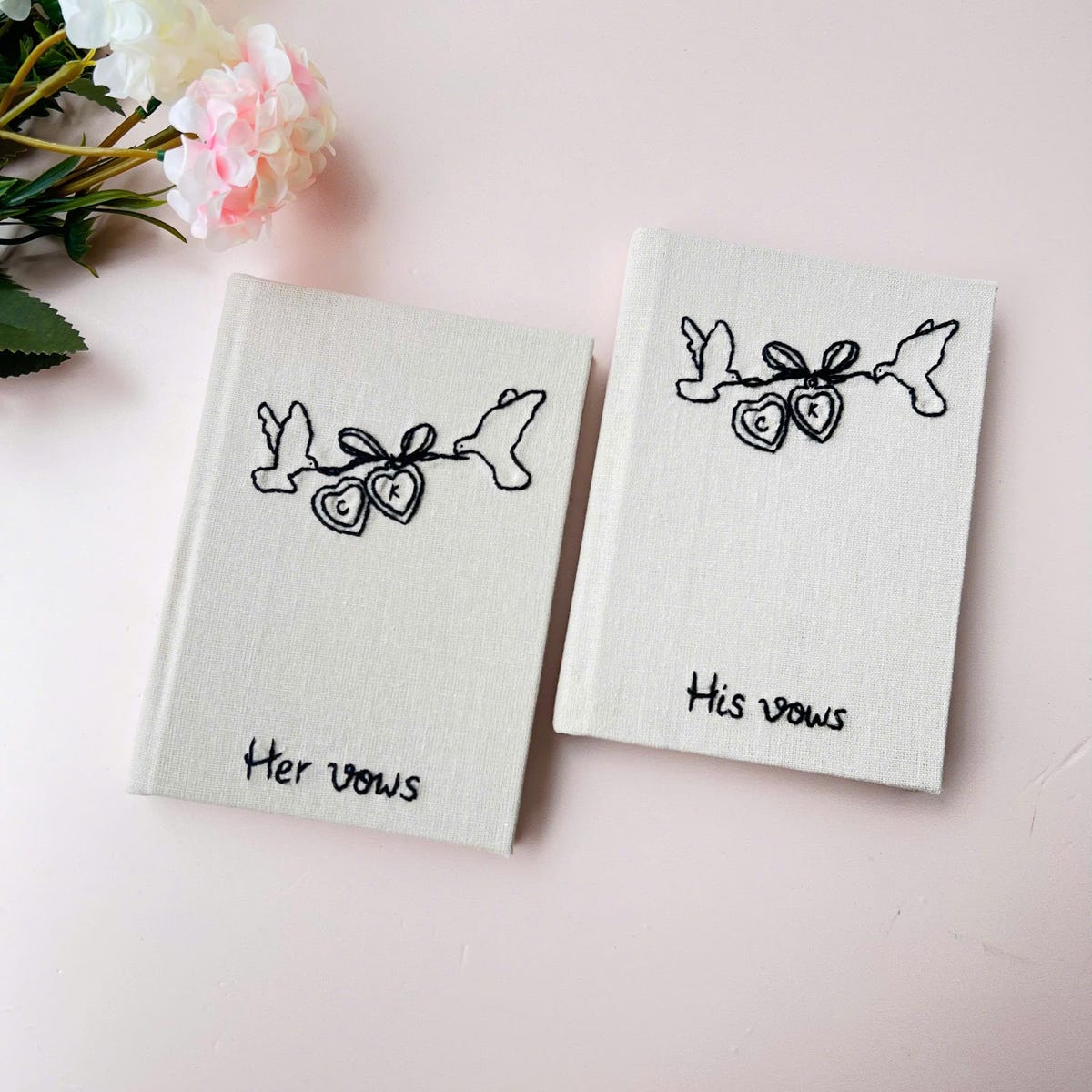 Personalized Hand Embroidered Vow Book A6 Size, Wedding Doves and Lockets Hand Embroidered Notebook, Fabric Hard Cover, Handmade Notebook - Etsy
