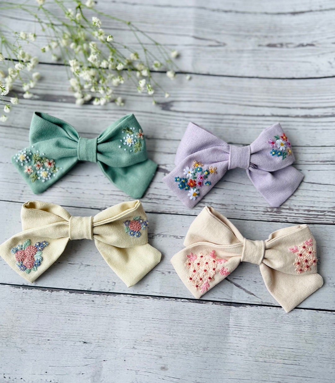 Flower Hair Bow, Hand Embroidered Rose Hair Bow Personalized  display picture 1
