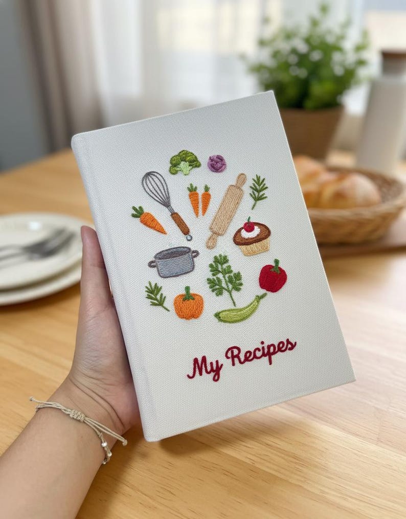 My Recipes Hand Embroidered Notebook A5, Personalized Recipe Notebook ...