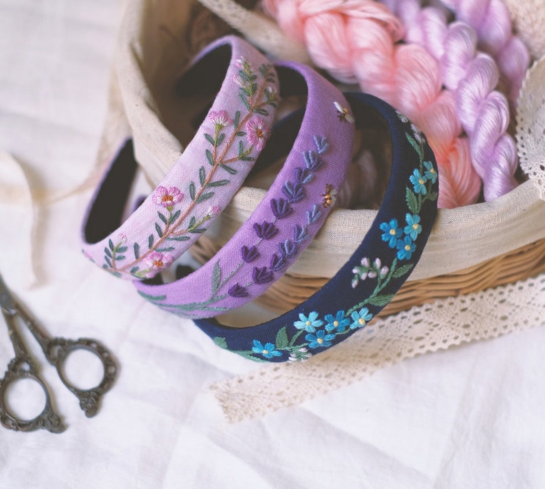 Hand Embroidered Headband, Floral Embroidery Turban, Linen Hair Band, Linen Hair Accessory,Embroidered Hair Hoop, Embroidered Women headband image 3