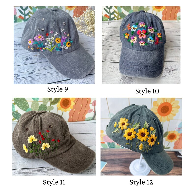Custom Floral Baseball Cap, Daisy Hand Embroidered Baseball Cap, Wash Cotton Hat, Embroidered Denim Cap, Hat For Women, Summer Hat, Daiy Hat image 7