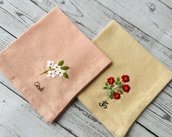 Personalized Handkerchiefs,Linen Embroidered Handkerchief,Wild Flower Handkerchief,Hand Embroidered,Linen Handkerchief,Lavender handkerchief