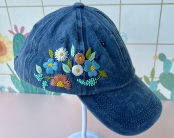 Custom Floral Hand Embroidered Baseball Cap, Rose Embroidered Hat, Wash Cotton Hat, Personalized Embroidered Denim Cap, Women Hat,Summer Hat