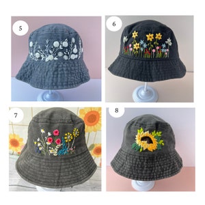 Custom Hand Embroidery Floral Bucket Hat, Daisy Embroidered Bucket, Wash Cotton Hat, Handmade Summer Hat, Hat For Women, Custom Bucket Hat image 5