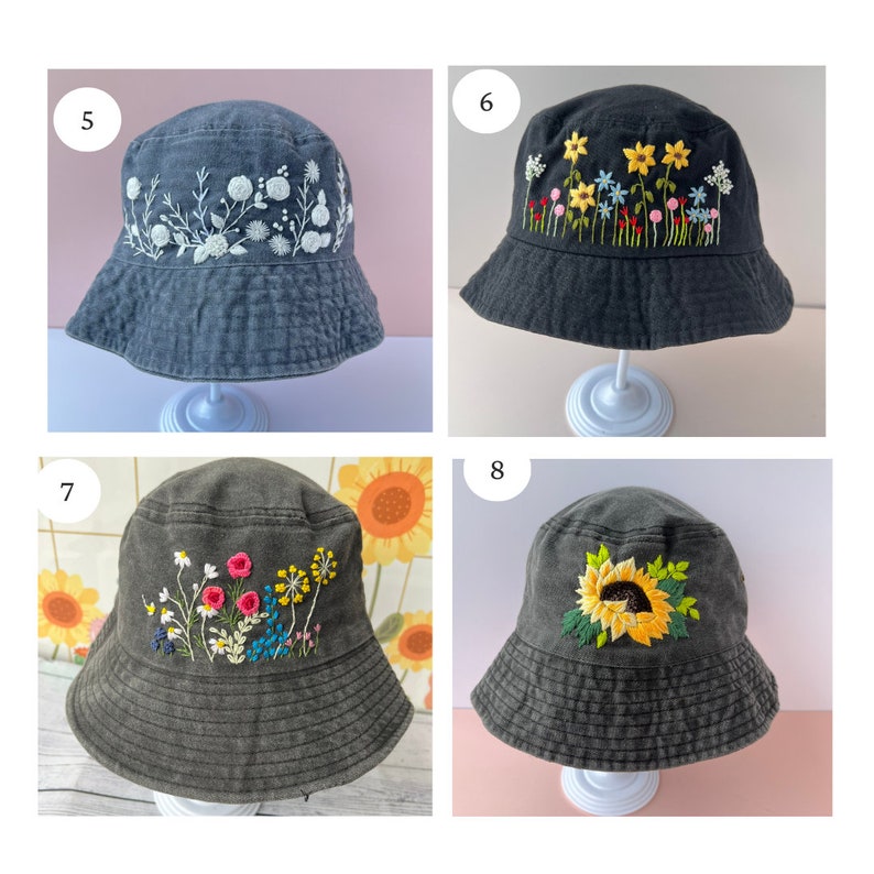 Custom Hand Embroidery Floral Bucket Hat, Daisy Embroidered Bucket, Wash Cotton Hat, Handmade Summer Hat, Hat For Women, Custom Bucket Hat image 5