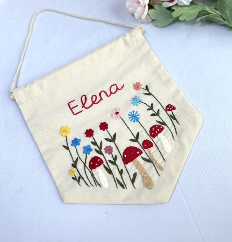 Custom Hand Embroidered Wall Hanging Banner, Personalized Linen Flag ...