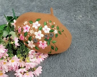 6234 Women Elegant Flower Embroidery Beret Hat French Style Floral Summer Floral Embroidered French Beret, Hand Embroidery Beret Women  main image 4