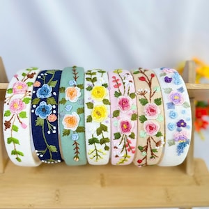Hand besticktes Stirnband, Blumenstickerei Turban, Leinen Haarband, Leinen Haarschmuck, bestickter Haarreif, besticktes Frauen Stirnband