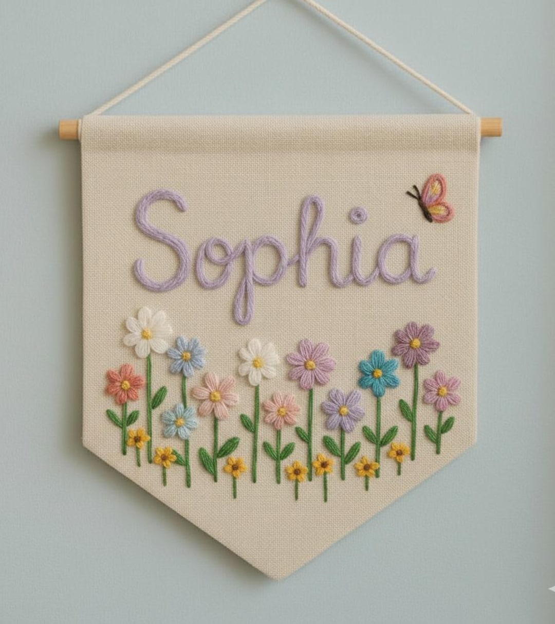 Custom Hand Embroidered Wall Hanging Banner, Personalized Linen Flag ...