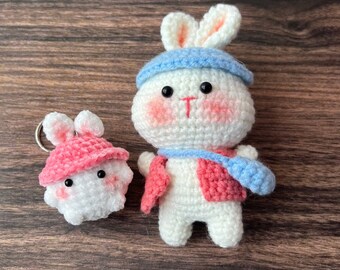 Crochet Cute Bunny, Mushroom Themed Bunny Keychain, Handmade Bunny Wear Bag, Cute keychain, Crochet Keychain, Cute Gift, Fun Keyring.