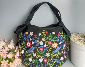 Hand Embroidered Handbag, Floral Handbag, Vintage Handmade Handbag, Unique Bag For Women, Wildflower Embroidered, Shoulder Bag, Gift For Mom