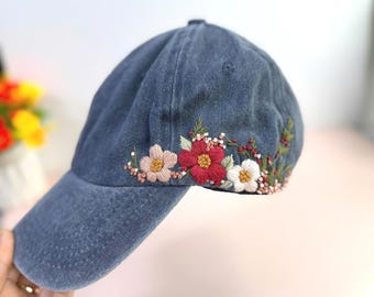 Custom Floral Hand Embroidered Baseball Cap, Daisy Embroidered Hat,Wash Cotton Hat,Personalized Embroidered Cap,Women Hat,Summer Hat