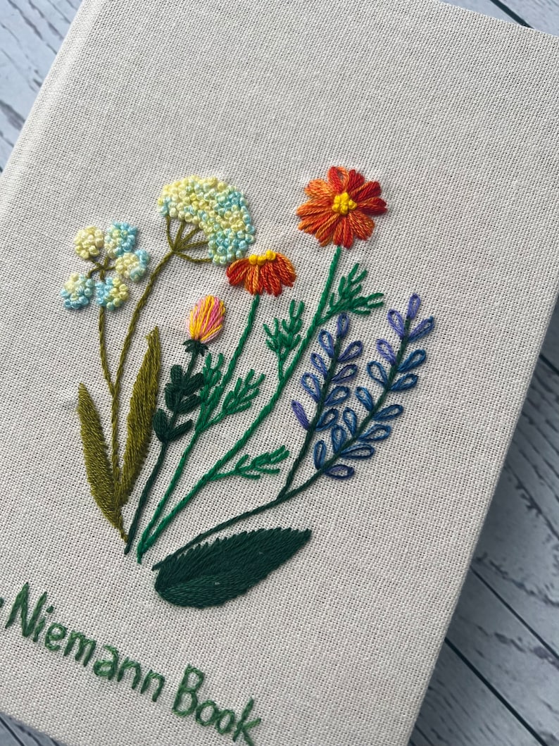 Personalized Journal Notebook A6 A5, Wild Flower Hand Embroidered Notebook, Fabric Hard cover,Daisy Journal,Handmade Notebook,Custom Journal image 4