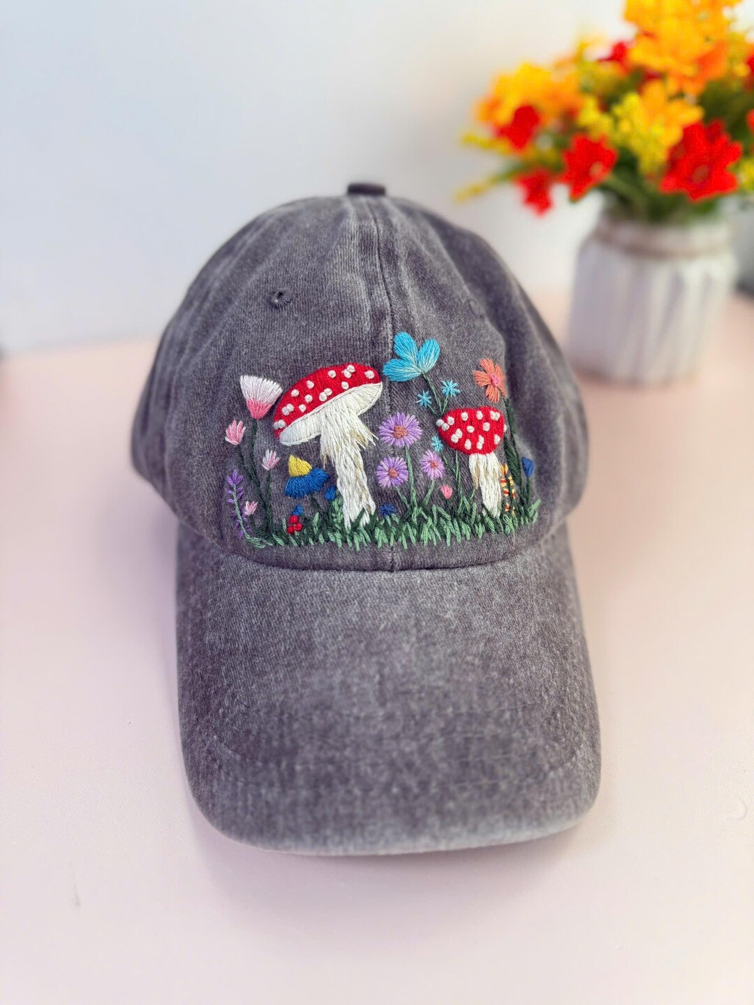Floral Print Women\'s Baseball Cap - Gray with Multicolor Flowers Kangqifen Womens Baseball Cap Floral Pattern Mesh Trucker  main image 4