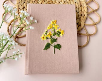 Caderno de diário bordado à mão A6 A5, álbum de fotos, caderno de capa dura de tecido, diário Daisy, caderno feito à mão, diário personalizado