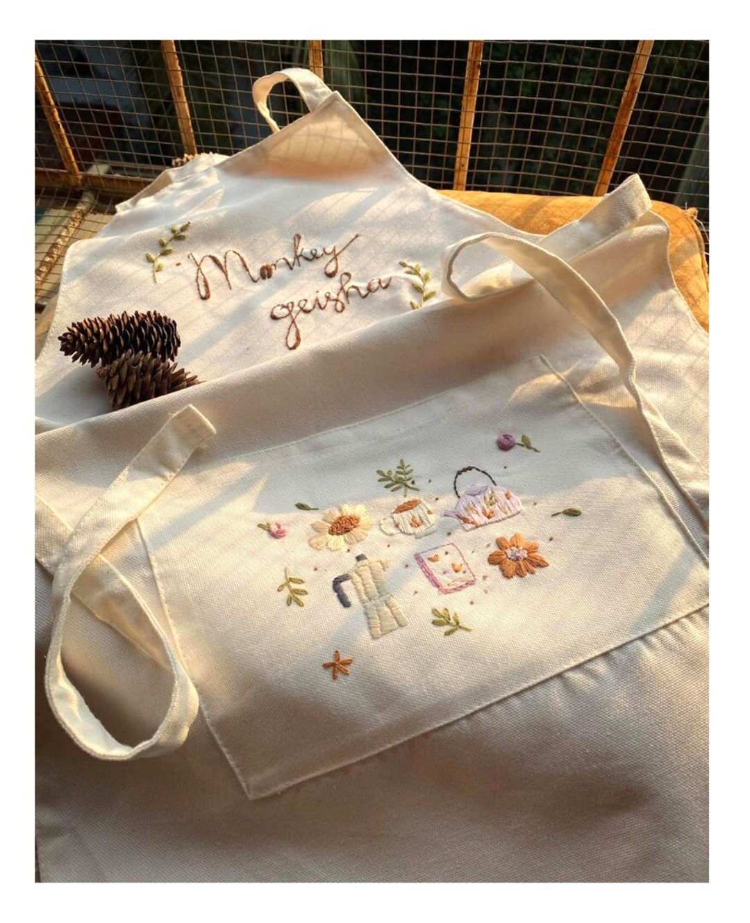 Personalized Hand Embroidered Apron for Women, Custom Embroidered Apron ...