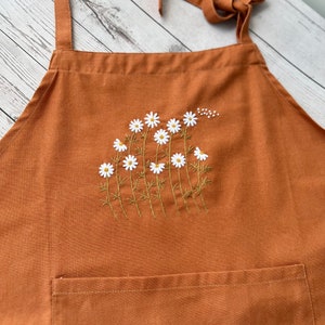 Wild Flower Embroidered Apron For Women, Hand-Embroidered Apron Personalized, Linen Cotton Apron,Flower Embroidery Linen Apron, Custom Apron image 10