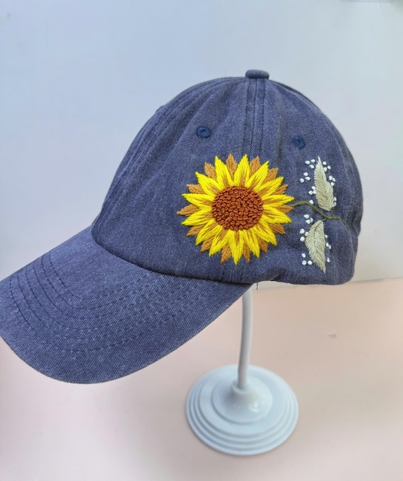 Blue Hat with Yellow Floral Design Navy Blue Fascinator Kentucky Derby Hat Yellow Orchids  main image 4