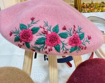Floral Embroidered French Beret, Hand Embroidery Beret Women  display picture 1