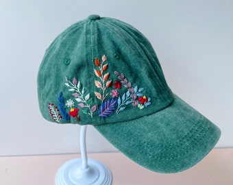 Custom Flower Hand Embroidery Hat, Wild Flower Embroidered Baseball Cap, Wash Cotton Hat,Embroidered Denim Cap,Hat For Women,Summer hat
