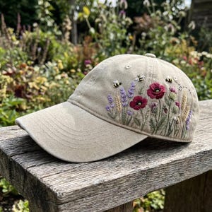 Gorra de béisbol floral personalizada, gorra de béisbol con margaritas bordadas a mano, gorra de algodón lavado, gorra vaquera bordada, gorra para mujer, gorra de verano, gorra de diario