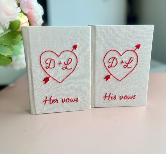Personalized Hand Embroidered Vow Book A6 size, Wedding Doves and Lockets Hand Embroidered Notebook, Fabric Hard cover, Handmade Notebook