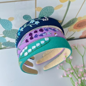 Hand besticktes Stirnband, Blumenstickerei Turban, Leinen Haarband, Leinen Haarschmuck, bestickter Haarreif, besticktes Frauen Stirnband