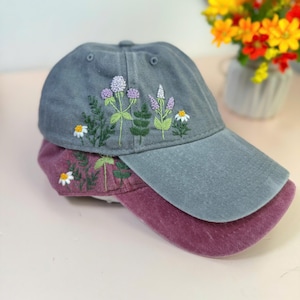 Custom Floral Baseball Cap, Daisy Hand Embroidered Baseball Cap, Wash Cotton Hat, Embroidered Denim Cap, Hat For Women, Summer Hat, Daiy Hat