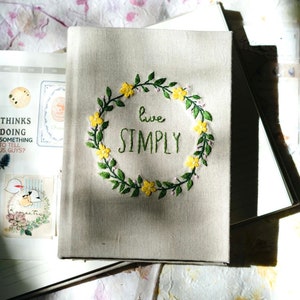 Hand Embroidered Journal Notebook A6 A5, Photo Album, Fabric Hard cover Notebook,Daisy Journal,Handmade Notebook,Custom Personalized Journal