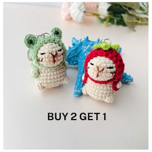 Llavero de capibara lindo de ganchillo, compre 2 y obtenga 1, carpincho de estudiante, peluche de carpincho divertido de ganchillo, carpincho con bolsa, llavero lindo.