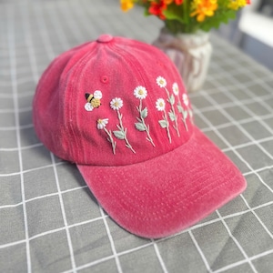 Custom Floral Baseball Cap, Daisy Hand Embroidered Baseball Cap, Wash Cotton Hat, Embroidered Denim Cap, Hat For Women, Summer Hat, Daiy Hat