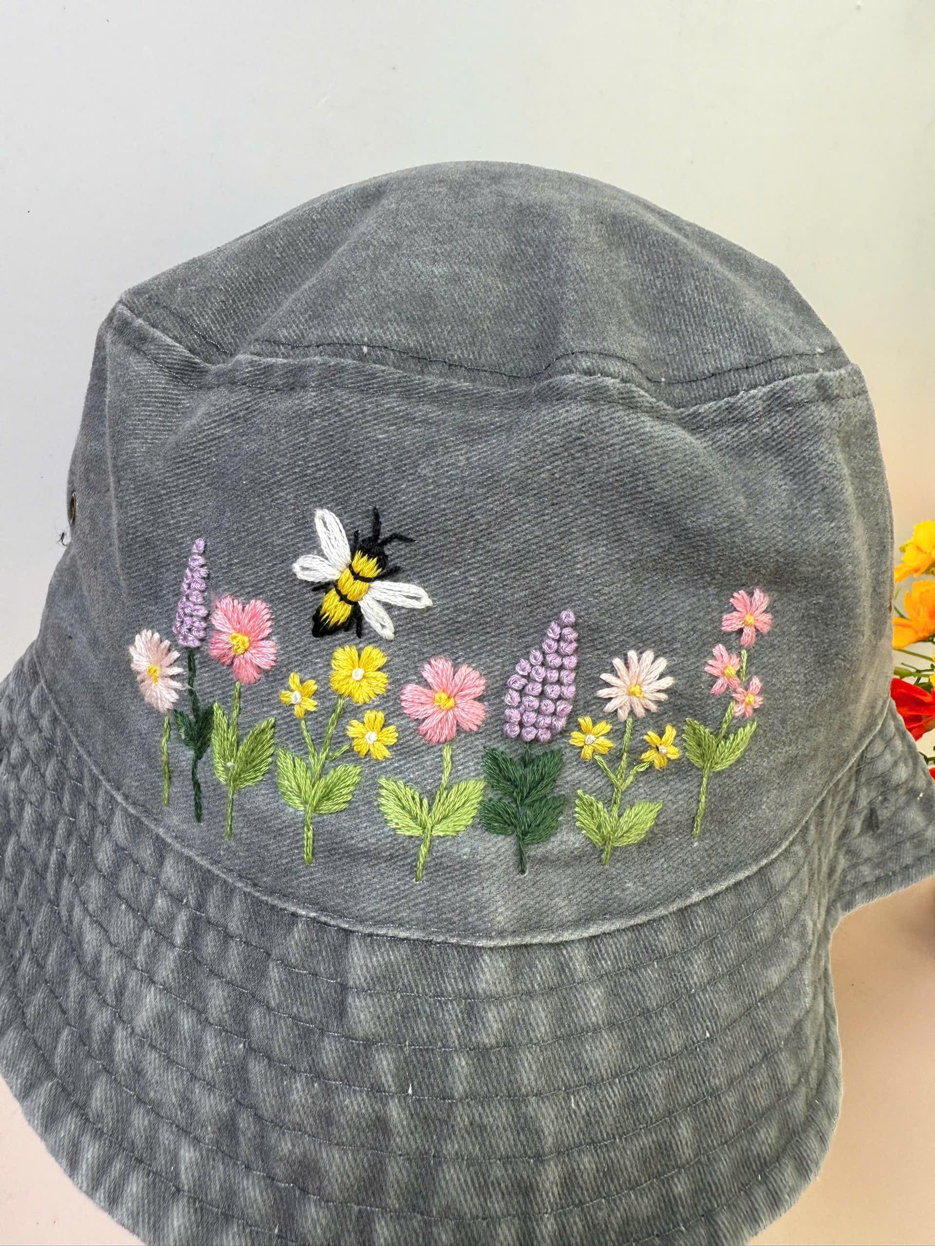 Custom Hand Embroidery Floral Bucket Hat, Lavender and Daisy  display picture 1