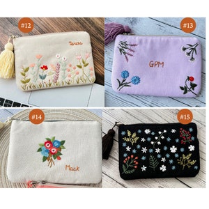 Personalized Hand Embroidered Flower Pouch, Rose Linen Wallet, Handmade Makeup Bag, Bridesmaid Gift, Linen Coin Purse, Rose Embroidery Bag imagem 8