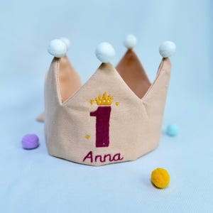 Custom Hand Embroidered Linen Birthday  Crown,  Baby And Kids Crown, Personalized Gift, First Birthday Gift, Name Crowns