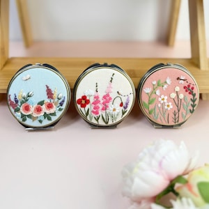 Floral Hand Embroidered Jewelry Box, Jewelry Box With Mirror, Bridesmaid Gift, Valentine&#39;s Gift, Mother&#39;s day Gift