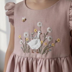 Silly Goose Wild Flower Hand Embroidered Dress, Handmade Linen Dress, Kid Linen Dress, Toddler Linen Dress, Baby Dress,First Birthday Outfit